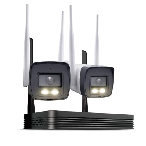 HiLook WLAN Überwachungskamera Set Außen | 2X 4 MP Bullet Kameras | WiFi NVS mit Micro-SD-Slot | Outdoor Kamera Komplettset | Menschen- &