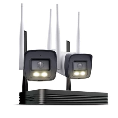 HiLook WLAN Überwachungskamera Set Außen | 2X 4 MP Bullet Kameras | WiFi NVS mit Micro-SD-Slot | Outdoor Kamera Komplettset | Menschen- &