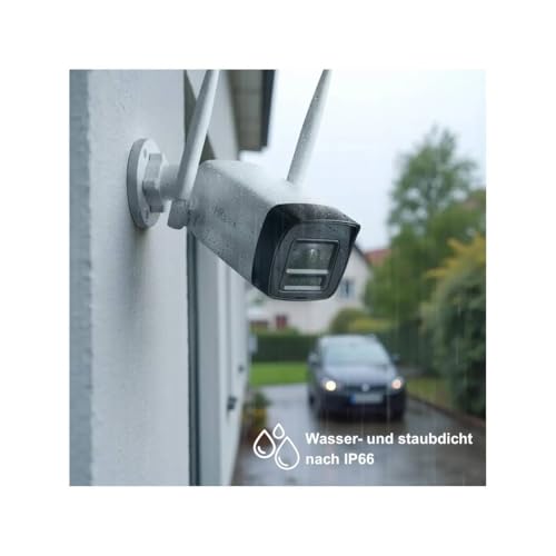 HiLook WLAN Überwachungskamera Set Außen | 2X 4 MP Bullet Kameras | WiFi NVS mit Micro-SD-Slot | Outdoor Kamera Komplettset | Menschen- &