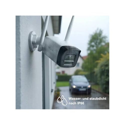 HiLook WLAN Überwachungskamera Set Außen | 2X 4 MP Bullet Kameras | WiFi NVS mit Micro-SD-Slot | Outdoor Kamera Komplettset | Menschen- &