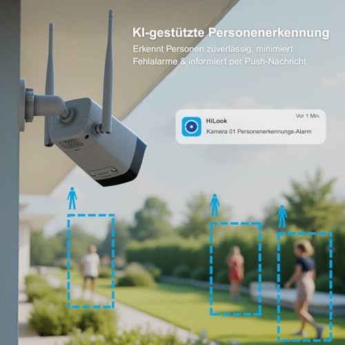 HiLook WLAN Überwachungskamera Set Außen | 2X 4 MP Bullet Kameras | WiFi NVS mit Micro-SD-Slot | Outdoor Kamera Komplettset | Menschen- &