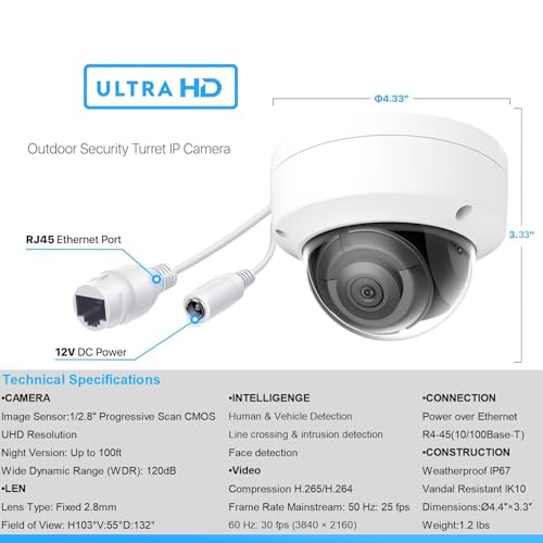 DS-2CD2183G2-I 4K 8MP AcuSense Vandal Fixed Dome POE IP Kamera Outdoor, 2,8 mm Weitwinkel, 3-Achsen, WDR, IP67, IK10