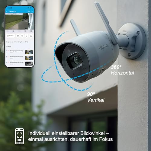 HiLook by HIKVISION Außenkamera WLAN, Smart-Kamera mit Bewegungsmelder, Outdoor, intelligente Erkennung, Nachtsicht, 2-Wege-Kommunikation
