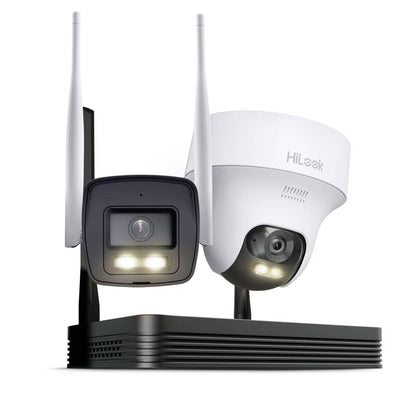HiLook WLAN Überwachungskamera Set Außen | 2X 4 MP Bullet Kameras | WiFi NVS mit Micro-SD-Slot | Outdoor Kamera Komplettset | Menschen- &