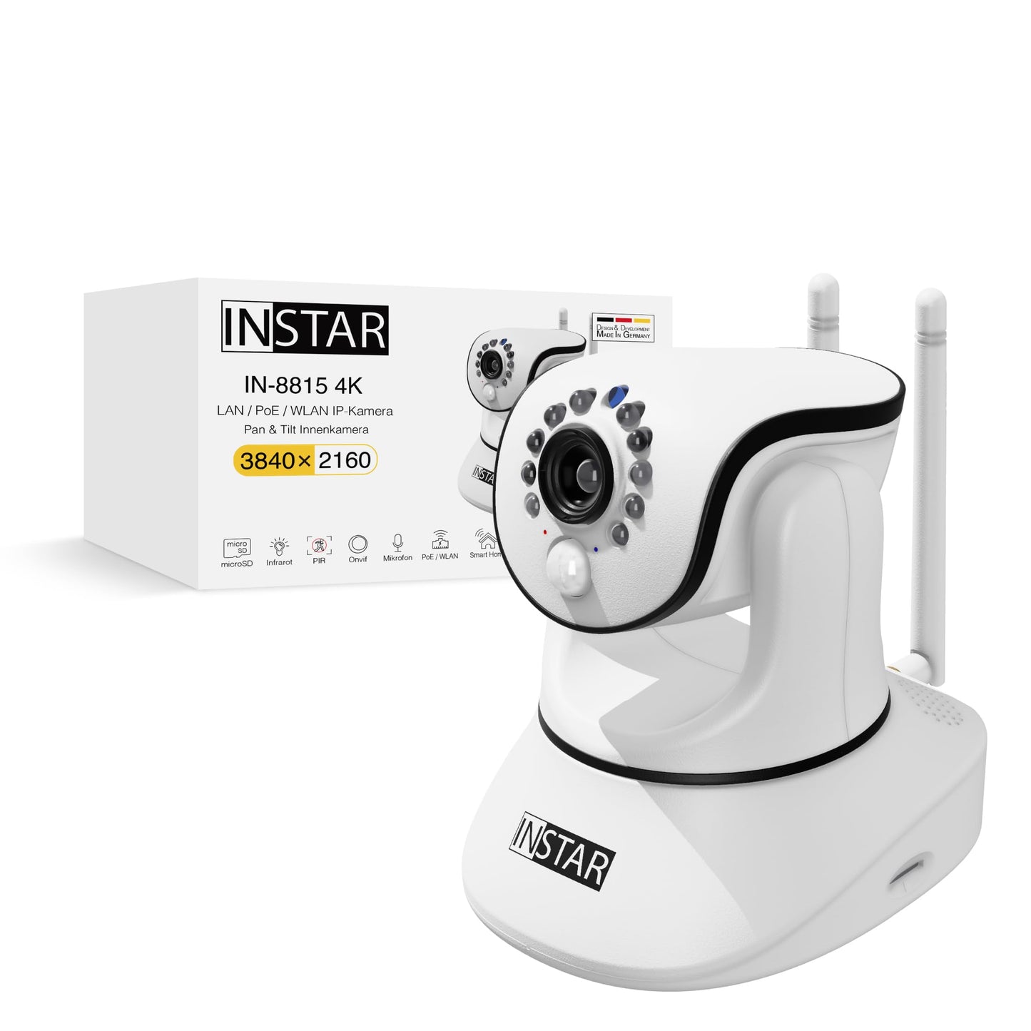 INSTAR IN-8415 2K+ schwarz - LAN/PoE/WLAN Überwachungskamera mit KI (AI) - steuerbare IP Kamera - WPA3-2,4 und 5Ghz WiFi - Verwendung im Innenbereich