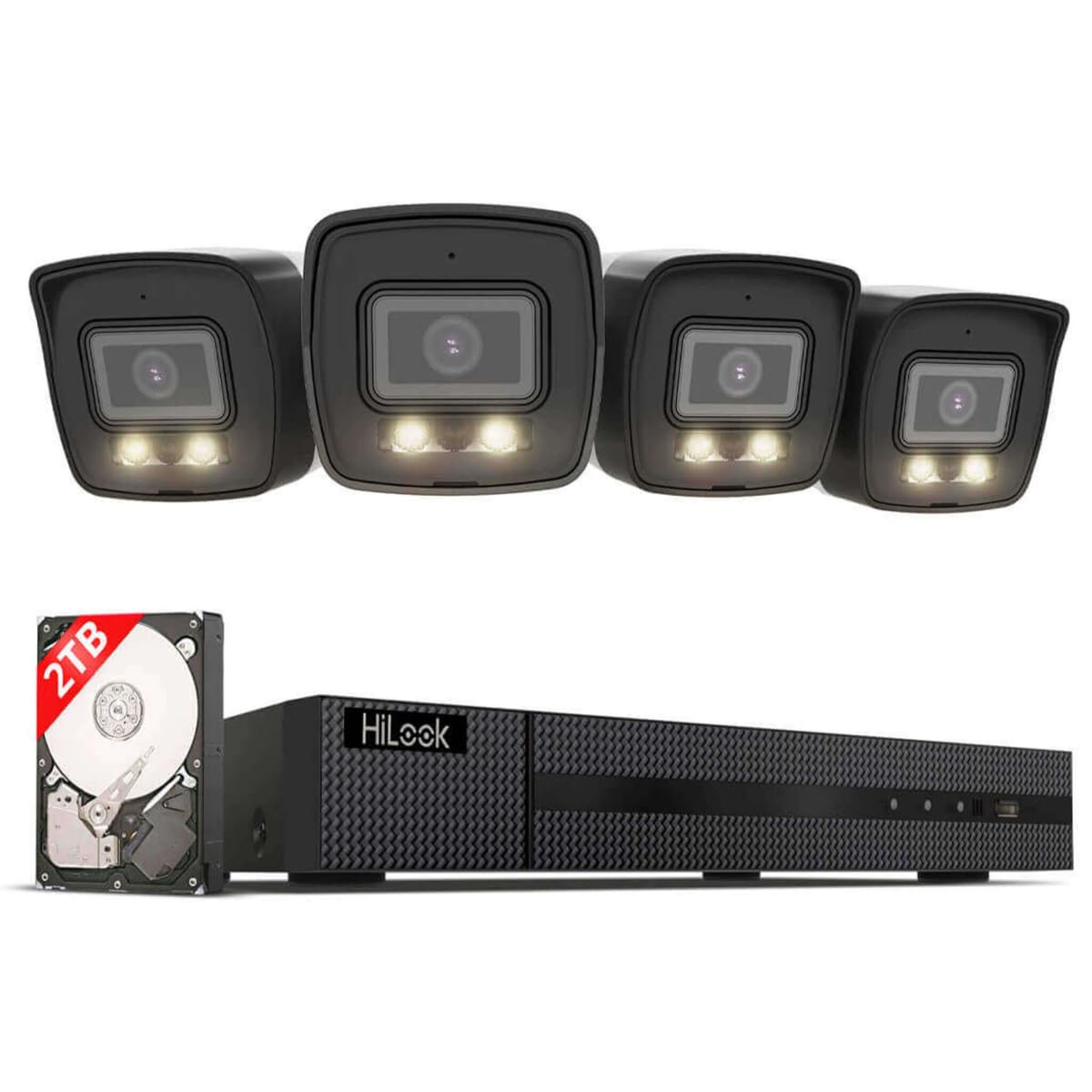 HiLook WLAN Überwachungskamera Set Außen | 2X 4 MP Bullet Kameras | WiFi NVS mit Micro-SD-Slot | Outdoor Kamera Komplettset | Menschen- &