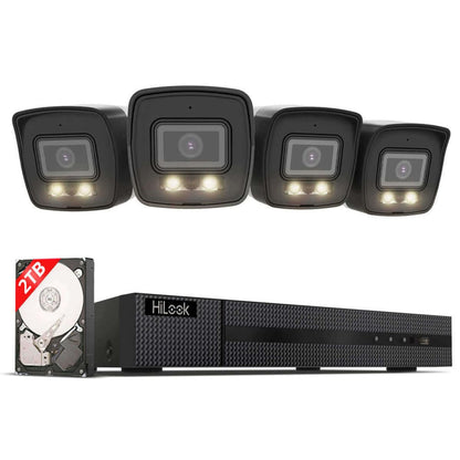 HiLook WLAN Überwachungskamera Set Außen | 2X 4 MP Bullet Kameras | WiFi NVS mit Micro-SD-Slot | Outdoor Kamera Komplettset | Menschen- &