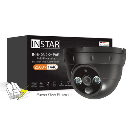 INSTAR IN-8415 2K+ schwarz - LAN/PoE/WLAN Überwachungskamera mit KI (AI) - steuerbare IP Kamera - WPA3-2,4 und 5Ghz WiFi - Verwendung im Innenbereich