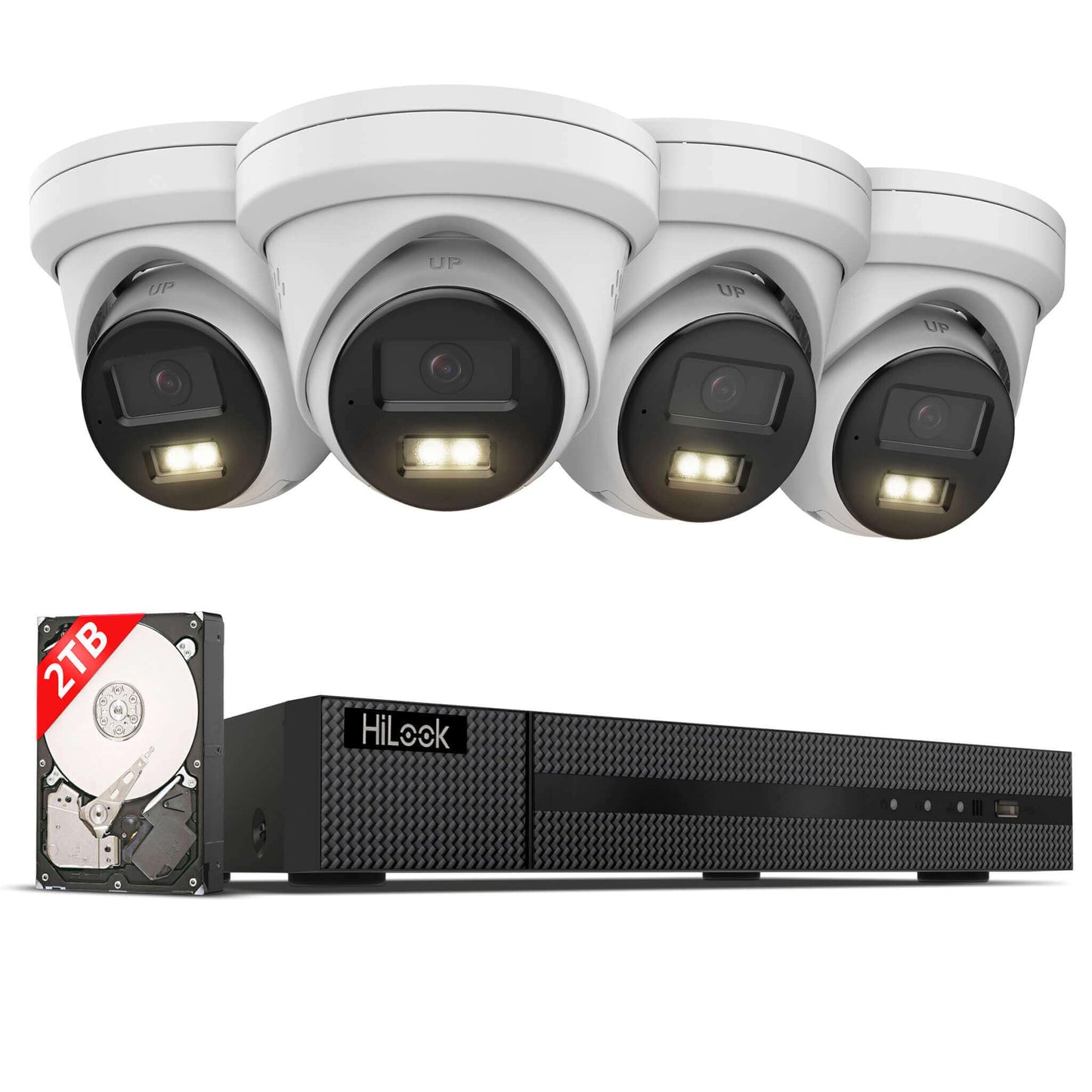 HiLook WLAN Überwachungskamera Set Außen | 2X 4 MP Bullet Kameras | WiFi NVS mit Micro-SD-Slot | Outdoor Kamera Komplettset | Menschen- &