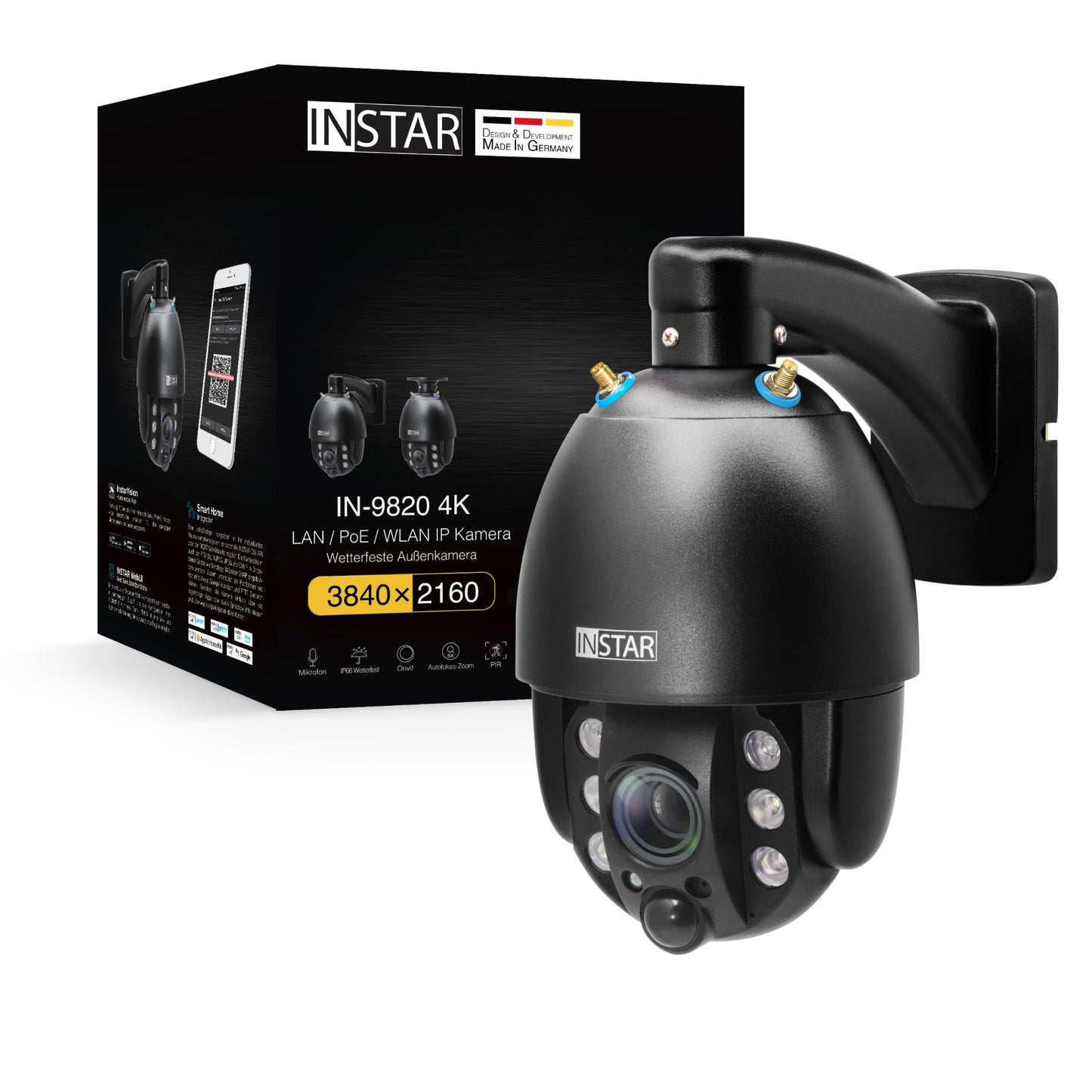 INSTAR IN-8415 2K+ schwarz - LAN/PoE/WLAN Überwachungskamera mit KI (AI) - steuerbare IP Kamera - WPA3-2,4 und 5Ghz WiFi - Verwendung im Innenbereich